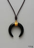 Boho Necklace, Ox Horn, Shell White and Black Onyx Crescent